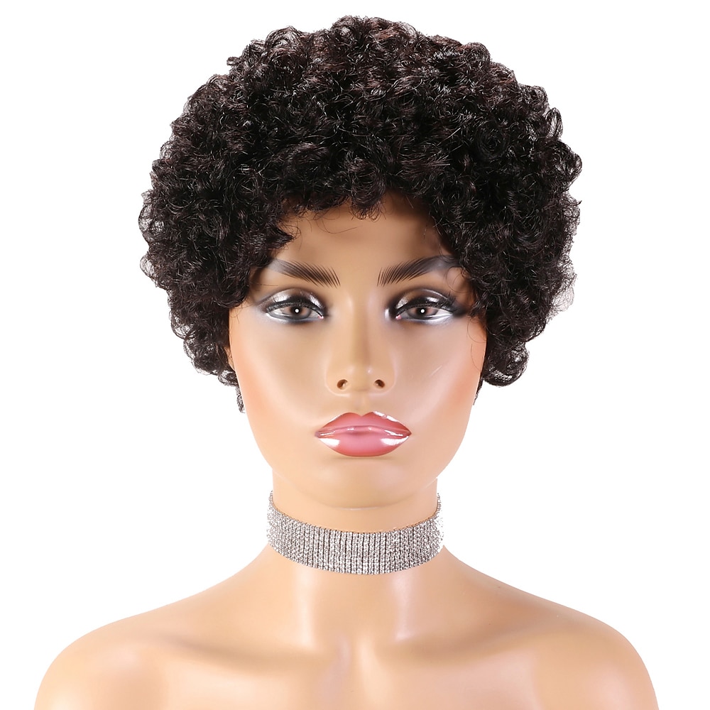 parrucca di capelli umani di remy taglio pixie per le donne nere breve afro ricci capelli brasiliani parrucca a buon mercato senza cappuccio parrucca di capelli umani nero naturale # 1b per la festa del 2025 a $46.99 –P6