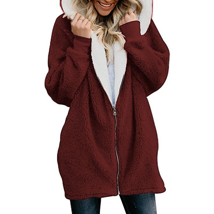 Per donna Streetwear Oversize Pile Sherpa Cerniera Marrone rossastro Blu denim Nero Tinta unica Informale Manica lunga Vello S M L XL XXL 3XL / Imbottitura di pile / Lungo del 2025 a $24.99 –P9