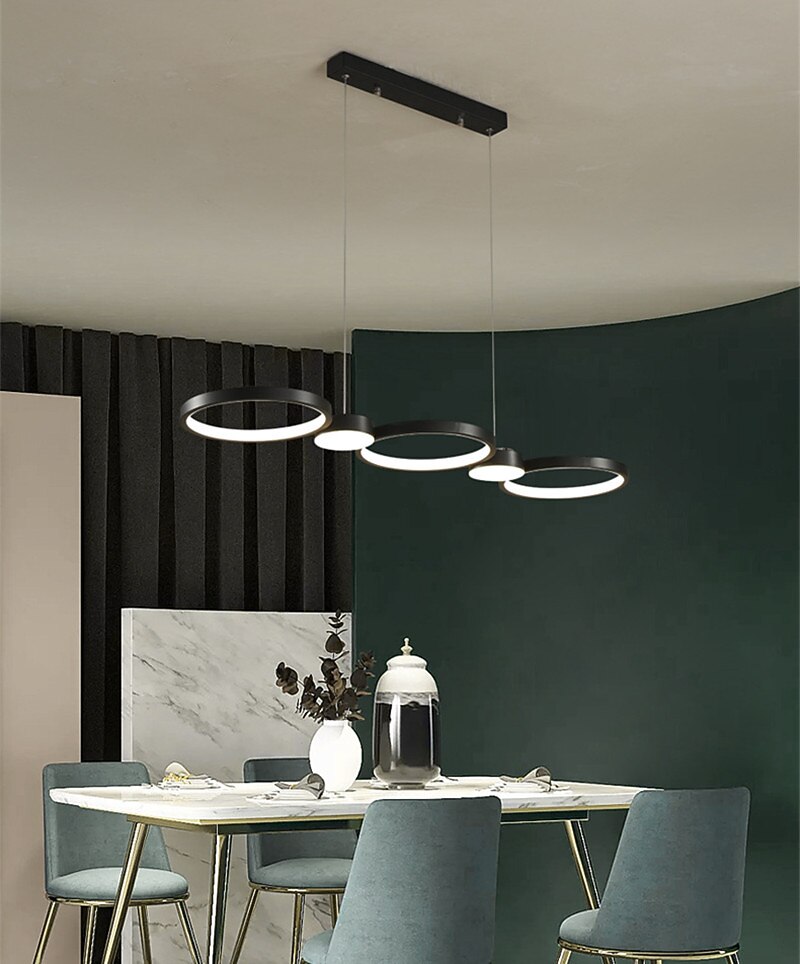 אור תליון הוביל אי מטבח מטבח אור מעגל טבעת שחור 95 ס"מ נברשת מתכת סגנון אמנותי סגנון מודרני אופנתי גימורים צבועים 220-240 v 2026 - GBP £242 –P2