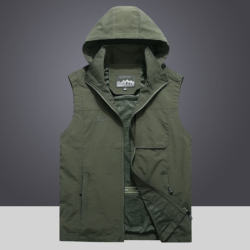 Hombre Chaleco de pesca Chaleco para senderismo Sin Mangas Chaqueta Abrigo Camiseta Al aire libre Transpirable Secado rápido Resistente a los UV Multi bolsillo Bolsillo Básico POLY Negro Verde 2025 - $47.99 –P1