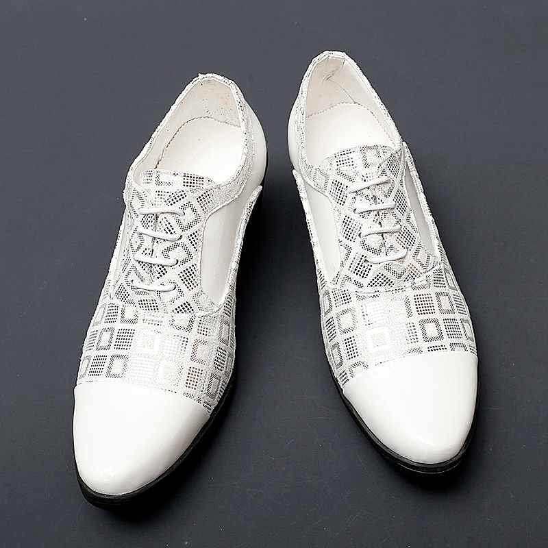 Heren rode en zwarte lakleren Oxford schoenen met blokhak en geometrische print – formele feest- en dansschoenen 2026 - $59.99 –P1