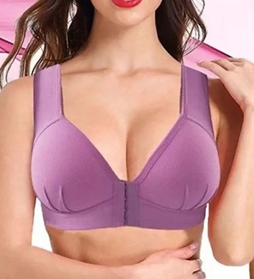 Sutiãs push up femininos com cobertura total, renda, cor pura, fecho frontal, nylon, sexy, 1 peça, preto, rosa, roupas para casa de 2025 por $12.49 –P2