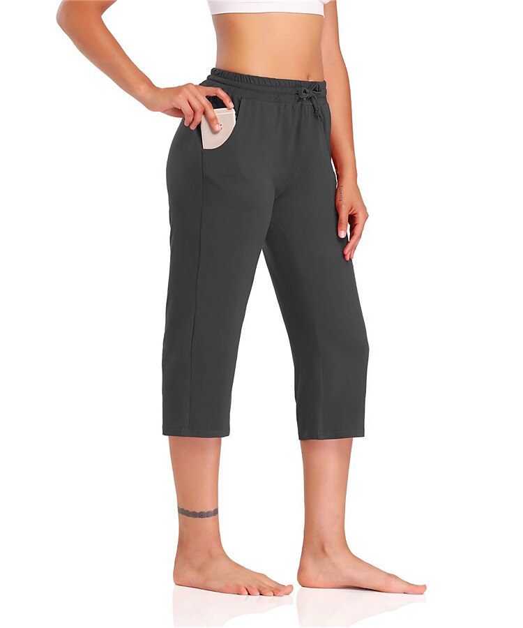 Women's Capri Pants With Side Pockets Stretchy Yoga Fitness Gym