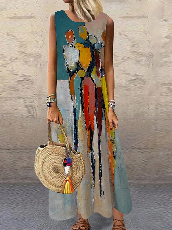 Women's Maxi Dress Casual Dress Sundress Shift Dress Casual Vacation Party Casual Regular Fit Print Abstract Sleeveless Crew Neck Blue Summer Spring 2025 - $36.99 –P1
