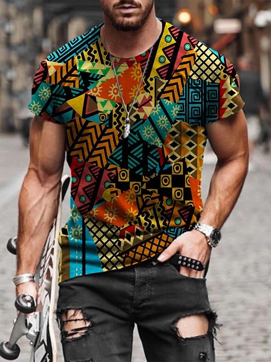 Men's Plus Size Shirt Big and Tall Graphic Round Neck Print Short Sleeve Summer Spring & Summer Basic Casual Big and Tall Street Casual Tops 2025 - $18.99 –P5