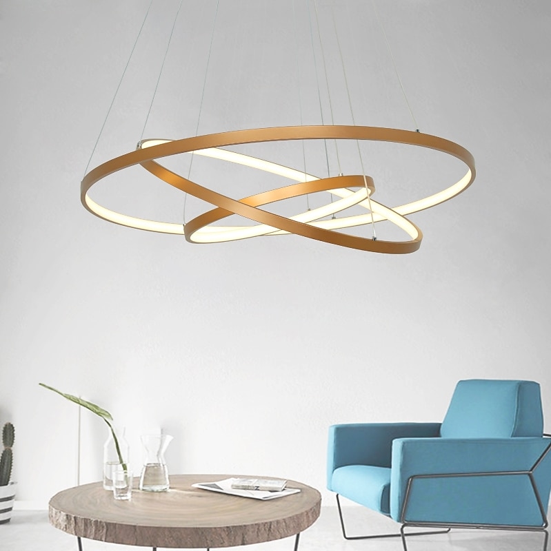3 lumini led pandantiv 80/60/40cm cerc mat periat design auriu aluminiu vopsit finisaje sufragerie moderne lumini de sufragerie reglabile doar cu telecomanda 2025 - $299.99 –P12