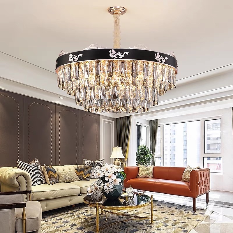 Lampadario a sospensione a LED in cristallo di lusso rotondo 80 cm Lanterna Desgin in acciaio inossidabile elettrolitico LED 220-240V 110-120V del 2025 a $2092.59 –P6
