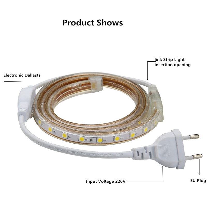 2026年 LEDストリップフレキシブルライトsmd5050 ac220v 110v60leds防水LEDテープLEDライト電源プラグ付き5m10m 1m  コレクション – $18.99 –P2