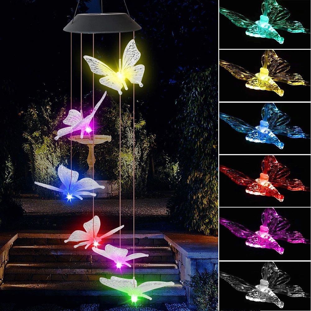 Zewnętrzna wodoodporna led solarna kolorowa lampa dzwonka wiatrowego kształt motyla wisiorek led lampka nocna dziedziniec ogród taras dekoracyjna latarnia! 2025 - $21.99 –P4