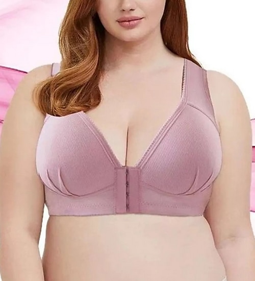 Sutiãs push up femininos com cobertura total, renda, cor pura, fecho frontal, nylon, sexy, 1 peça, preto, rosa, roupas para casa de 2025 por $12.49 –P5