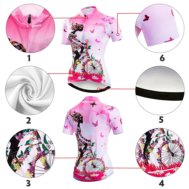 Mulheres Camisa para Ciclismo Padrão Botânico floral Flor Manga Curta Moto Camisa / Roupas Para Esporte Blusas com 3 bolsos traseiros Ciclismo de Montanha Ciclismo de Estrada Secagem Rápida Bolso de 2026 por $30.99 –P3