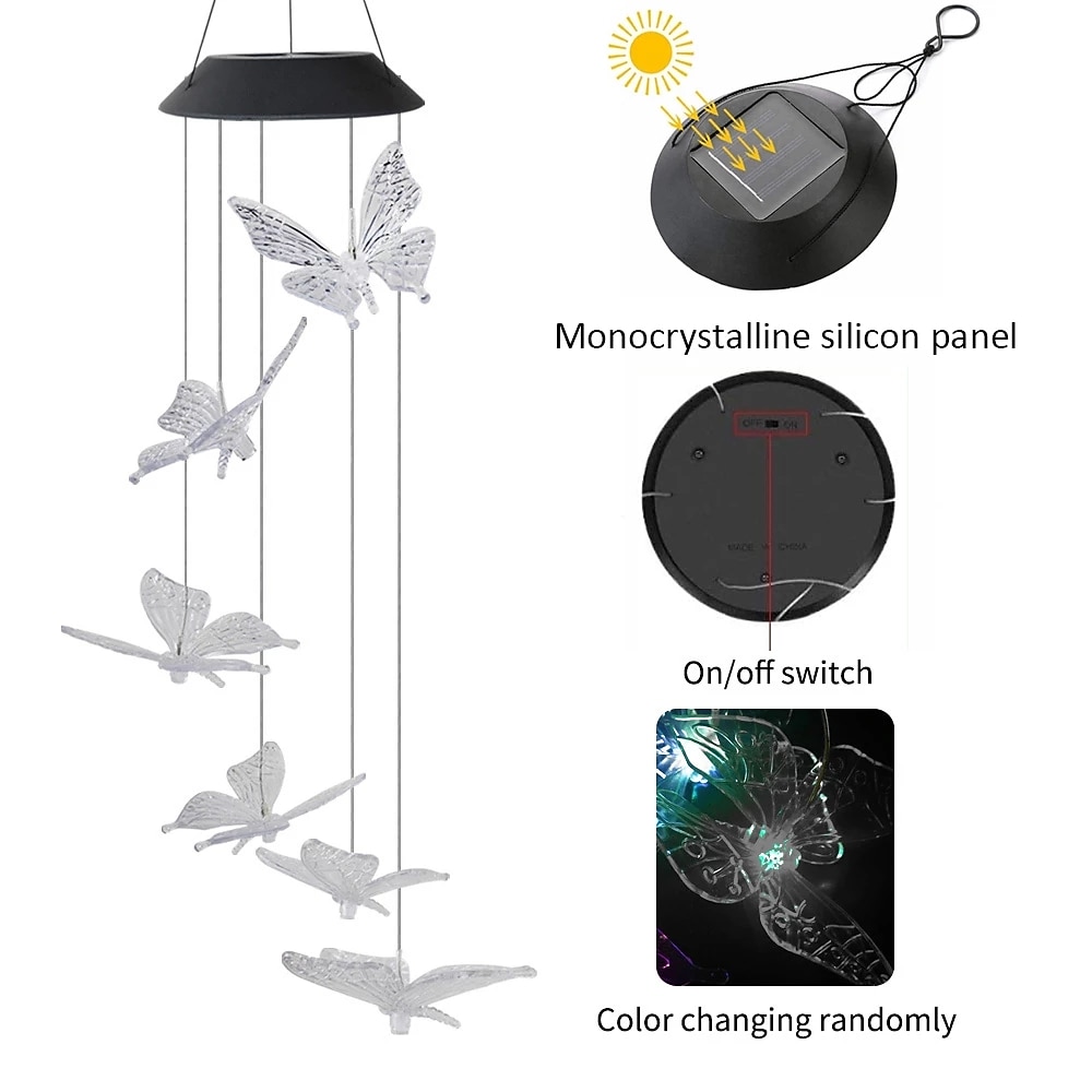 Solar Wind Chime Outdoor Waterproof LED Colorful Lamp Butterfly Shape Pendant LED Night Light Courtyard Garden Terrace Decorative Lantern 2026 - $23.99 –P6