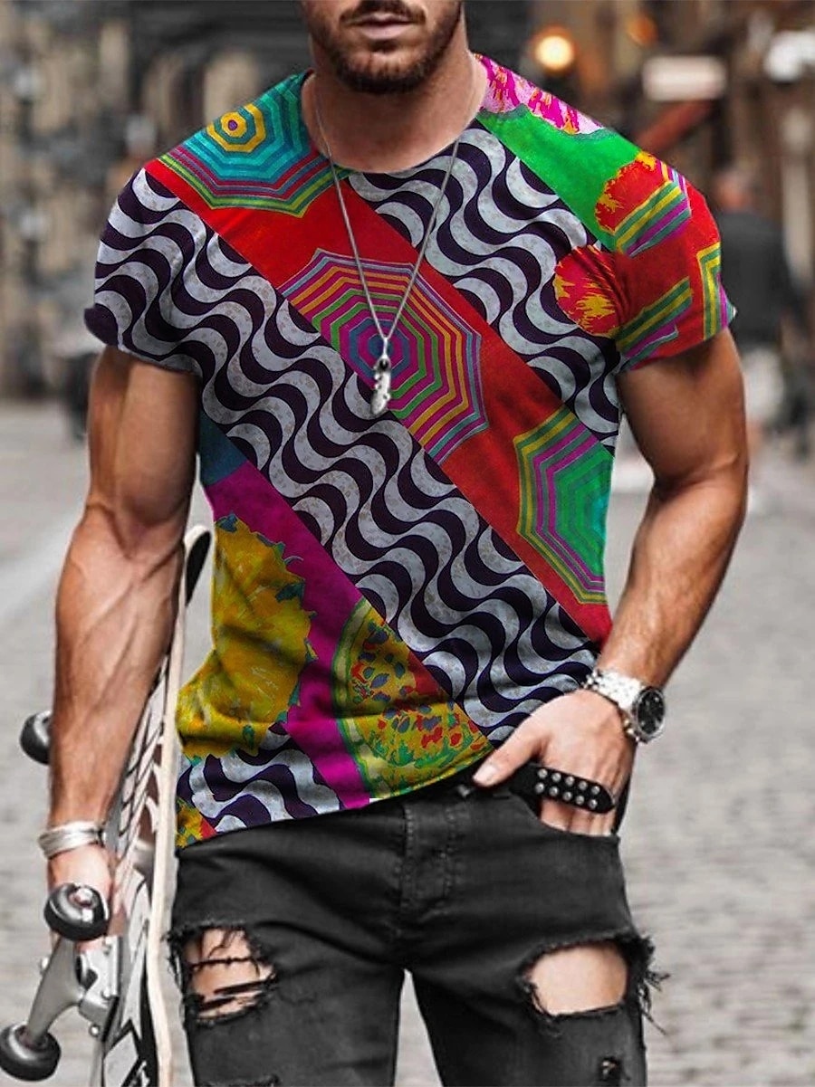 Men's Plus Size Shirt Big and Tall Graphic Round Neck Print Short Sleeve Summer Spring & Summer Basic Casual Big and Tall Street Casual Tops 2025 - $18.99 –P3