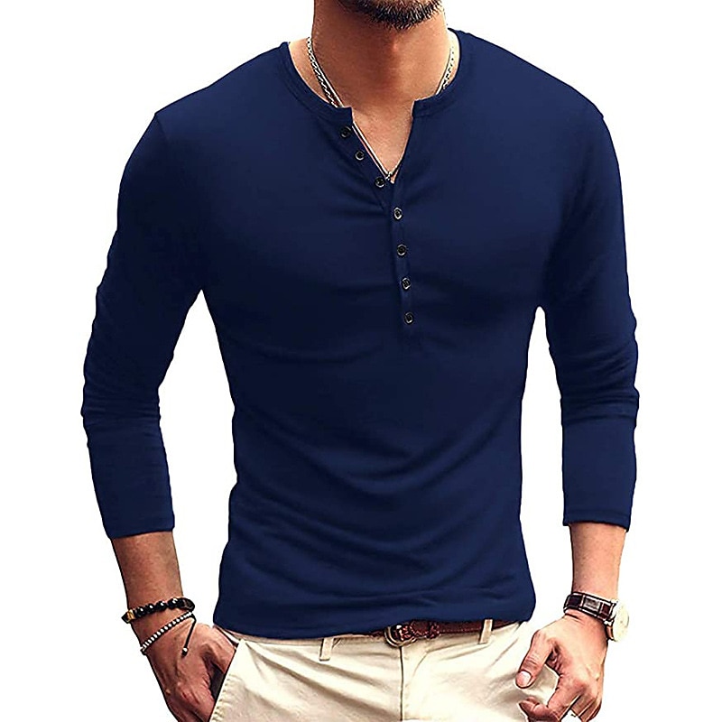 Herren T-Shirt mit Knöpfen T Shirt Langarmshirt Langarm Stehkragen Frühling & Herbst Einfach Leicht Klassisch Lässig Button-Down Urlaub Lässig Ferien Wein Schwarz Weiß Top T-Shirt für Herren 2025 - $22.99 –P8