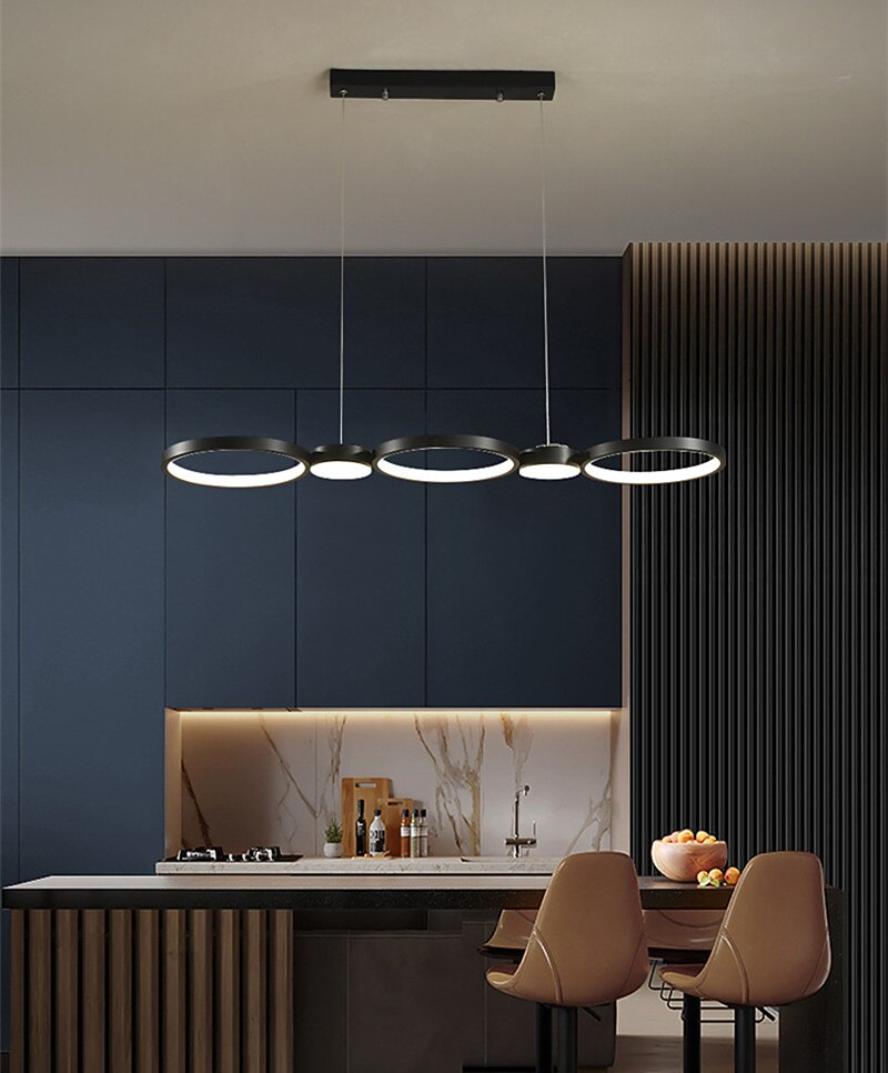 אור תליון הוביל אי מטבח מטבח אור מעגל טבעת שחור 95 ס"מ נברשת מתכת סגנון אמנותי סגנון מודרני אופנתי גימורים צבועים 220-240 v 2026 - GBP £242 –P1