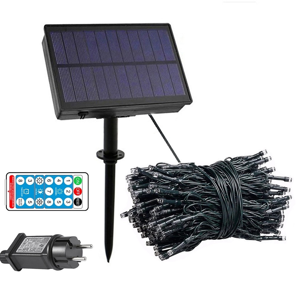 سلسلة ضوء الطاقة الشمسية 50m-400leds 100m-800leds مع جهاز التحكم عن بعد 8 أوضاع مجموعة توقيت وامض المكونات المزدوجة الغرض عيد الشكر عيد الميلاد في الهواء الطلق حديقة الديكور أضواء الجنية gypsophila 2025 - $71.99 –P10