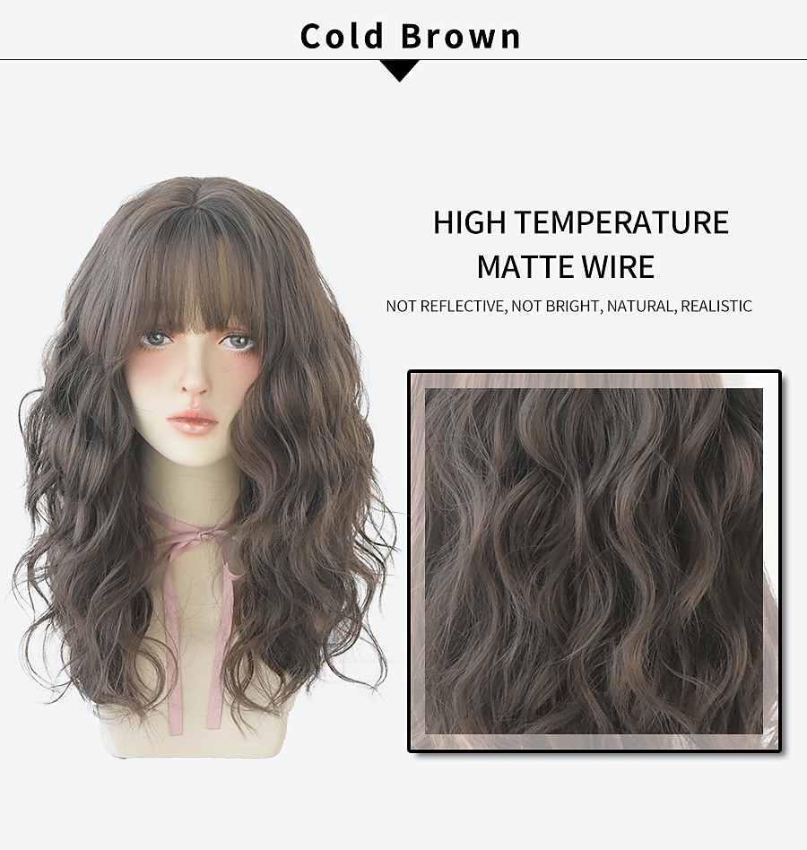 lang krullend bruin haar zwart geverfd op de top hoge temperatuur zijde synthetische pruik met knal vrouwen mode haren 2025 - $17.49 –P9