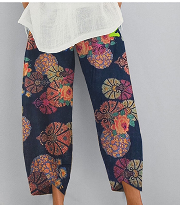 Women's Chinos Slacks Pants Trousers Ankle-Length Cotton Blend Baggy Print Micro-elastic Mid Waist Hawaiian Ethnic Style Casual Daily Yellow Red S M Summer Spring &  Fall 2023 - US $19.99 –P2