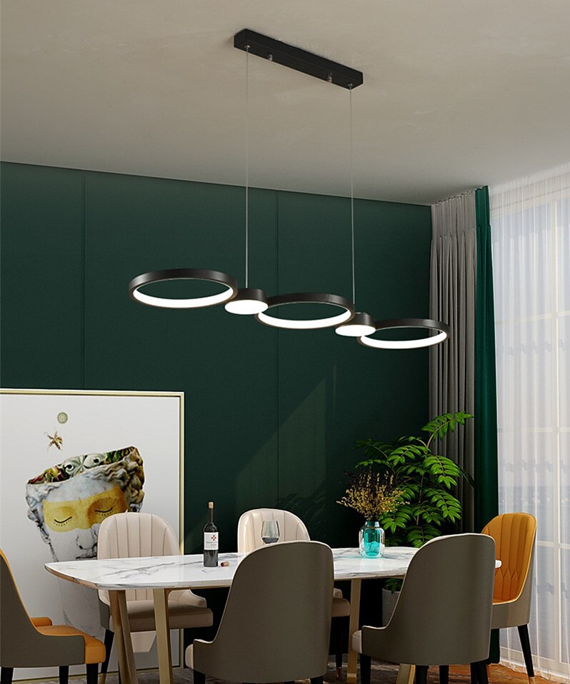 אור תליון הוביל אי מטבח מטבח אור מעגל טבעת שחור 95 ס"מ נברשת מתכת סגנון אמנותי סגנון מודרני אופנתי גימורים צבועים 220-240 v 2026 - GBP £242 –P3