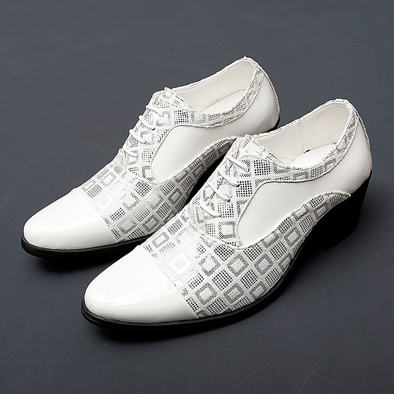 Heren rode en zwarte lakleren Oxford schoenen met blokhak en geometrische print – formele feest- en dansschoenen 2026 - $59.99 –P2