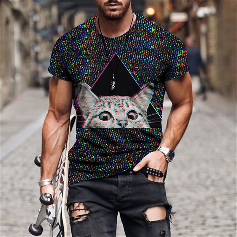 Men's Animal Cat T Shirt Funny T Shirts Short Sleeve T shirt 3D Print Crew Neck Shirt Designer Basic Slim Fit Casual Daily Weekend A B C Summer Clothing Apparel Plus Size S M L XL XXL 3XL 4XL 2025 - $17.99 –P5