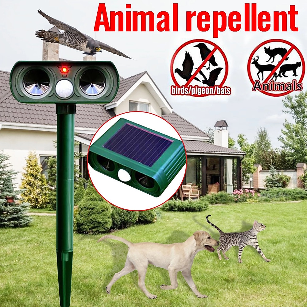 2pcs Outdoor Solar Ultrasonic Pest Repeller Animal Bird Cat Dog