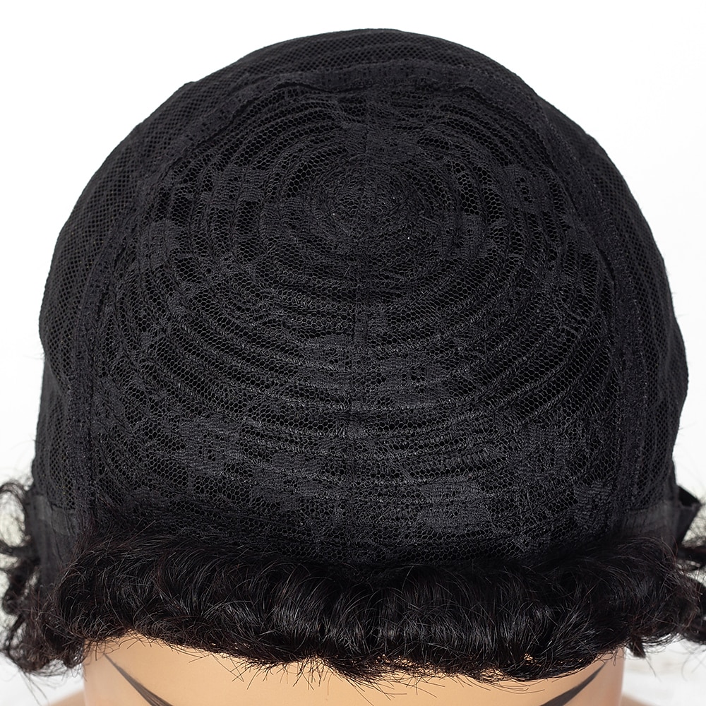 parrucca di capelli umani di remy taglio pixie per le donne nere breve afro ricci capelli brasiliani parrucca a buon mercato senza cappuccio parrucca di capelli umani nero naturale # 1b per la festa del 2025 a $46.99 –P10