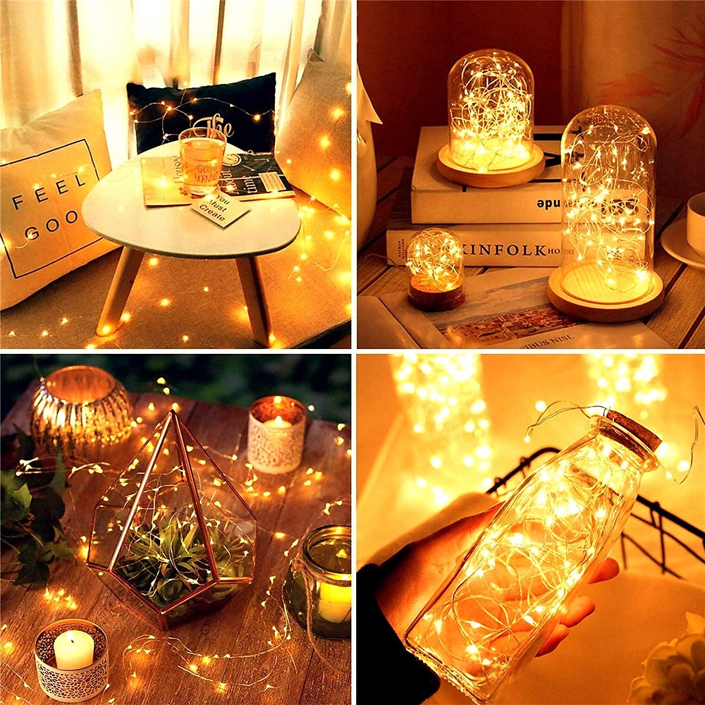 Confezione da 100 luci natalizie fata a batteria 7 piedi 20 led impermeabili mini luci stringa lucciole con filo d'argento flessibile per centrotavola matrimonio barattolo di vetro mestiere ghirlande del 2025 a $12.99 –P4