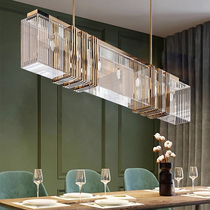 lampada a sospensione a led cristallo cucina isola oro chiaro 100 cm lanterna desgin luci da incasso in metallo elettrolitico moderno 220-240v 110-120v del 2025 a $999.99 –P5