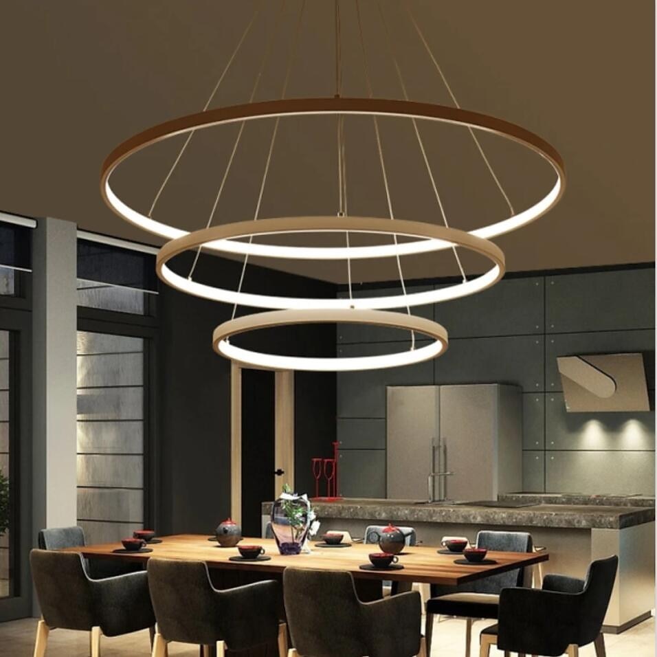 3 lumini led pandantiv 80/60/40cm cerc mat periat design auriu aluminiu vopsit finisaje sufragerie moderne lumini de sufragerie reglabile doar cu telecomanda 2025 - $299.99 –P14