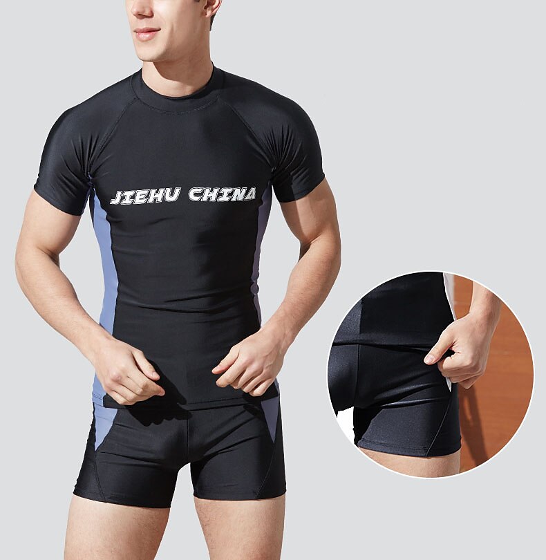 Men Short Sleeve Swimsuit UV Protection Swimming Tops Quick Dry