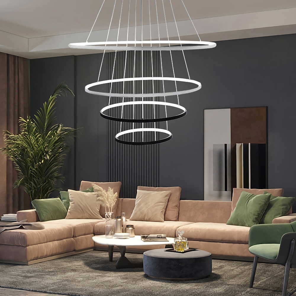 3-Light 80/60/40/20 cm LED Pendant Light Metal Acrylic Ring Circle Design Dimmable Painted Finishes Modern 90W/113W 3-Rings 4-Rings ONLY DIMMABLE WITH REMOTE CONTROL 2025 - $249.99 –P19