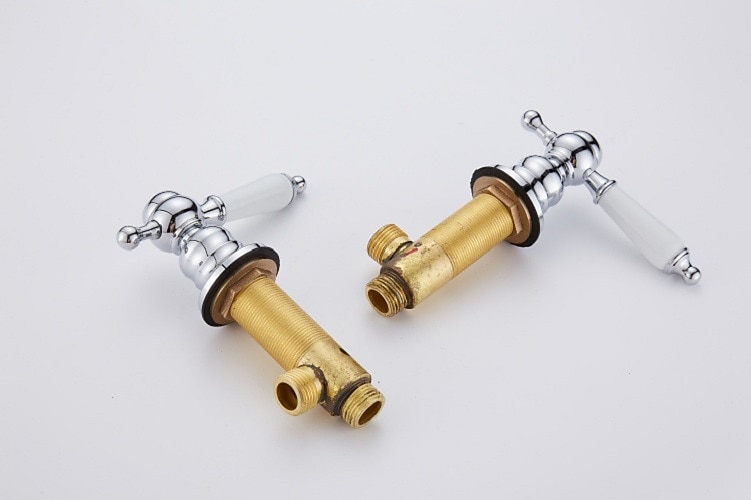 badkraan - eigentijds chroom romeins bad keramische klep bad douche mengkranen / drie grepen twee gaten 2025 - $194.99 –P5