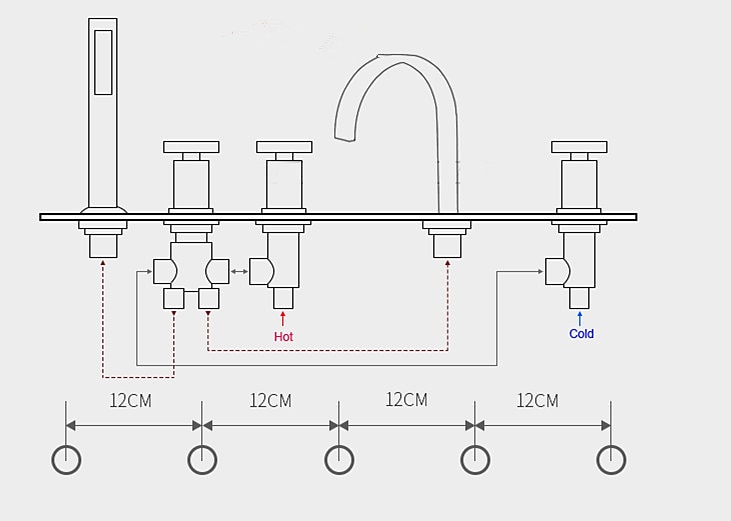 βρύση μπανιέρας κατάστρωμα πολλαπλών οπών τοποθετημένο με χέρι ντους, μπρούτζινη βρύση πλήρωσης μπανιέρας 5 τρύπες 3 λαβή χρωμίου 2025 - $242.99 –P1