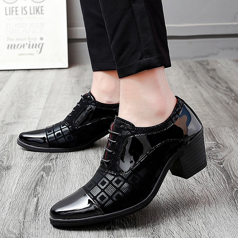 Heren rode en zwarte lakleren Oxford schoenen met blokhak en geometrische print – formele feest- en dansschoenen 2026 - $59.99 –P8