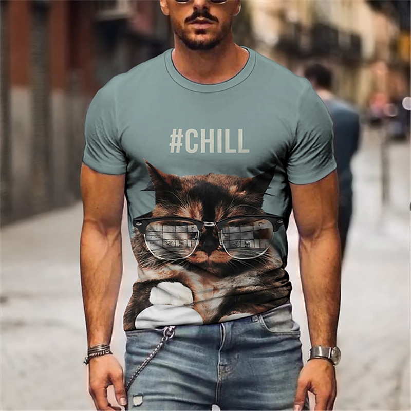 Men's Animal Cat T Shirt Funny T Shirts Short Sleeve T shirt 3D Print Crew Neck Shirt Designer Basic Slim Fit Casual Daily Weekend A B C Summer Clothing Apparel Plus Size S M L XL XXL 3XL 4XL 2025 - $17.99 –P6