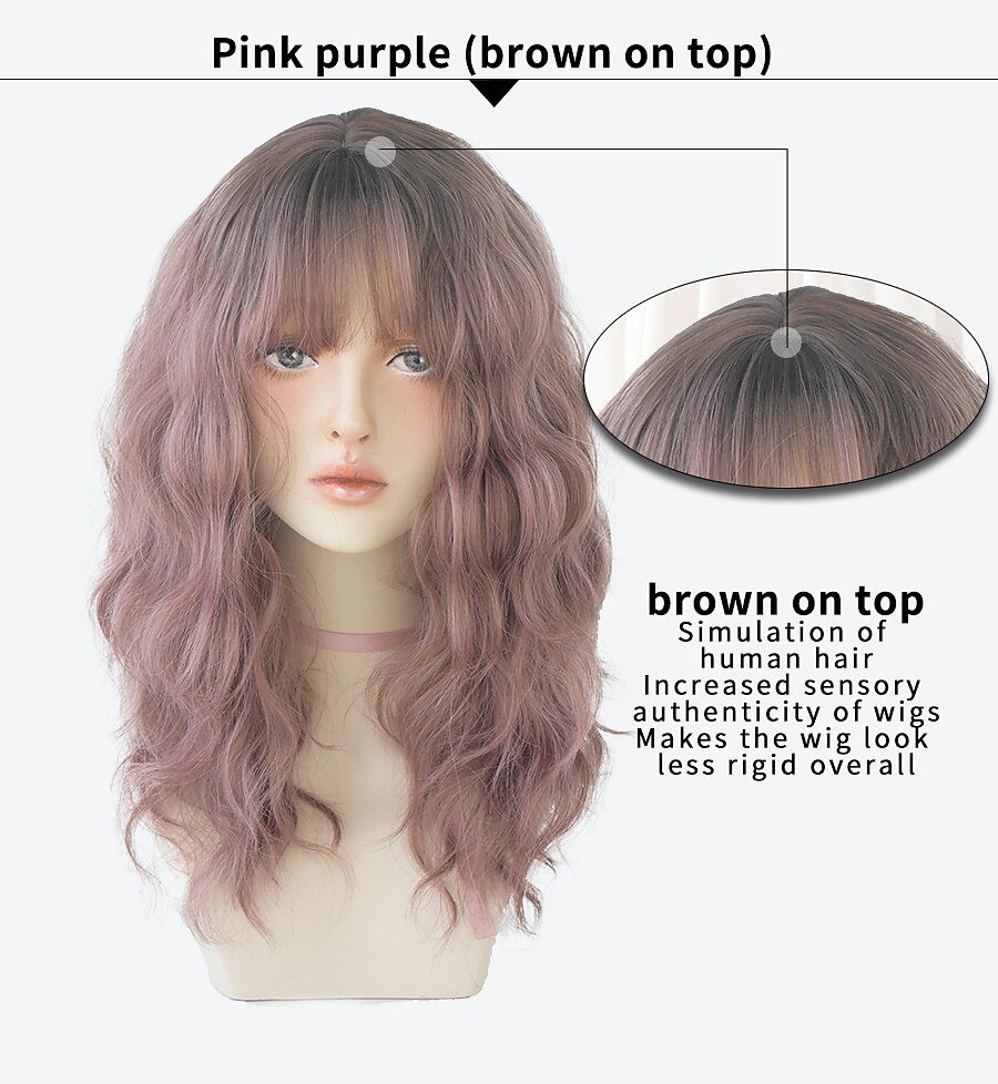 lang krullend bruin haar zwart geverfd op de top hoge temperatuur zijde synthetische pruik met knal vrouwen mode haren 2025 - $17.49 –P3
