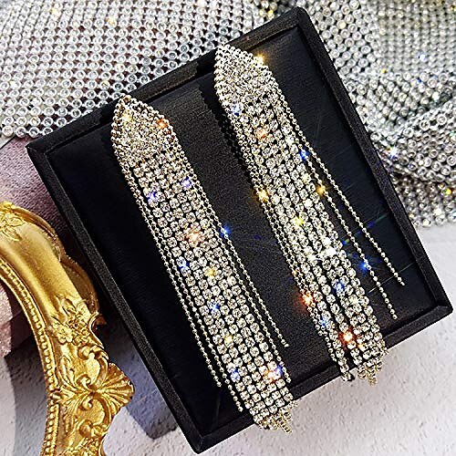 gbahfy dlouhé třásně velké drahokamu kovový řetízek střapce visací náušnice pro ženy dívky, velké bling krystal drahokamu lustr drop náušnice (ong střapec drahokamu velké náušnice-zlato) 2025 - $3.49 –P5