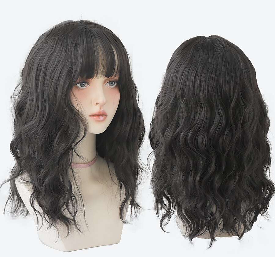 lang krullend bruin haar zwart geverfd op de top hoge temperatuur zijde synthetische pruik met knal vrouwen mode haren 2025 - $17.49 –P8
