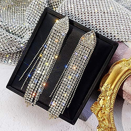 gbahfy dlouhé třásně velké drahokamu kovový řetízek střapce visací náušnice pro ženy dívky, velké bling krystal drahokamu lustr drop náušnice (ong střapec drahokamu velké náušnice-zlato) 2025 - $3.49 –P6
