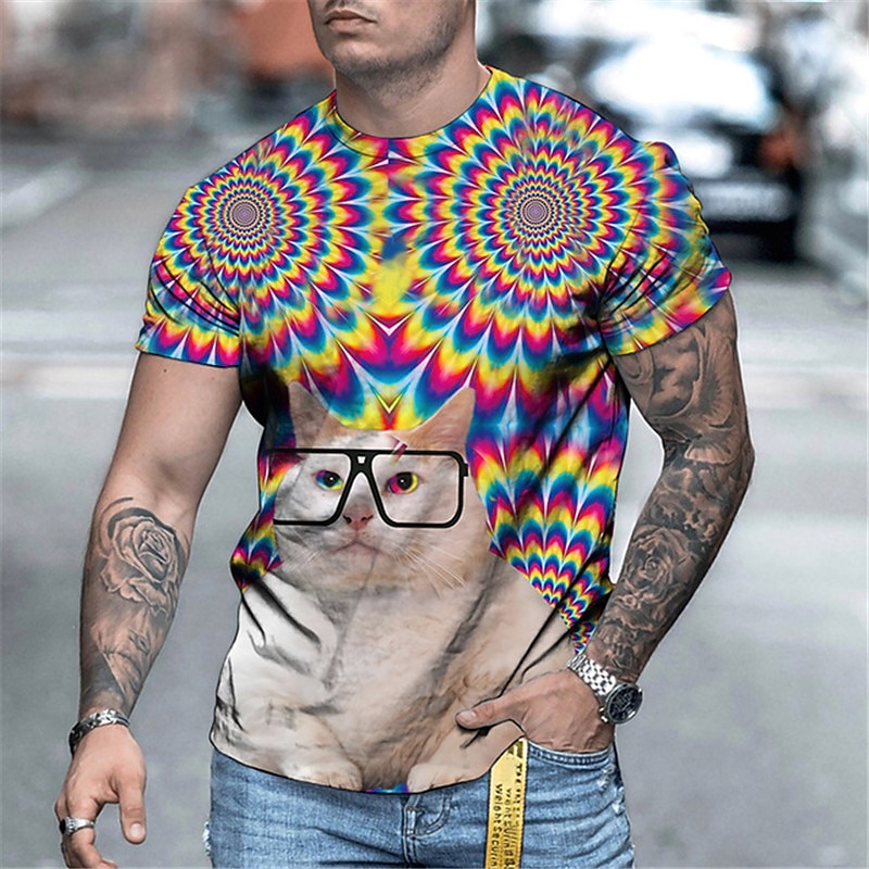 Men's Animal Cat T Shirt Funny T Shirts Short Sleeve T shirt 3D Print Crew Neck Shirt Designer Basic Slim Fit Casual Daily Weekend A B C Summer Clothing Apparel Plus Size S M L XL XXL 3XL 4XL 2025 - $17.99 –P4