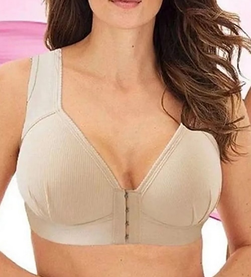 Sutiãs push up femininos com cobertura total, renda, cor pura, fecho frontal, nylon, sexy, 1 peça, preto, rosa, roupas para casa de 2025 por $12.49 –P4