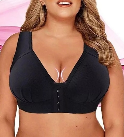 Sutiãs push up femininos com cobertura total, renda, cor pura, fecho frontal, nylon, sexy, 1 peça, preto, rosa, roupas para casa de 2025 por $12.49 –P6