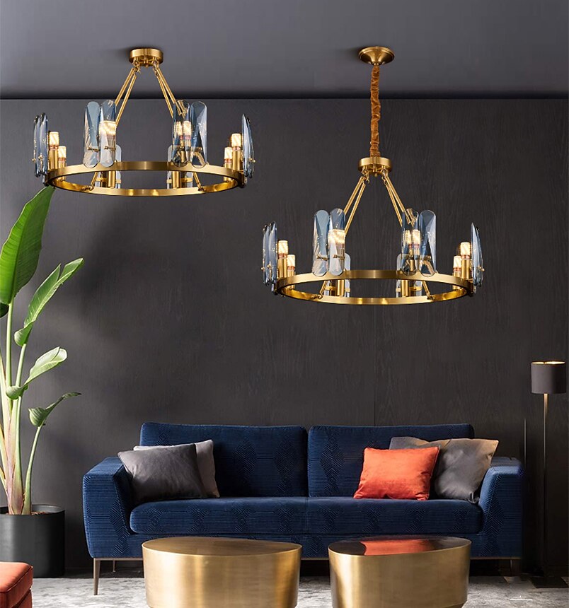 Lámpara colgante de luz led, lámpara de cristal de cobre, lujo, estilo nórdico moderno, 4 6 8 cabezas, 220-240 v, 110-120 v 2025 - $780.12 –P9