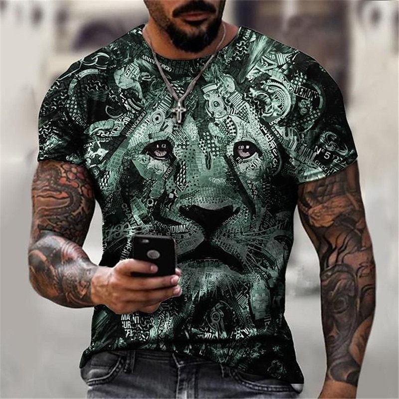 Voor heren dier Leeuw T-shirt Grafische T-shirts Korte mouw T-shirt 3D-afdrukken Strakke ronde hals Overhemd Ontwerper Basic Strakke pasvorm Casual Dagelijks Weekend Paars Goud Groen Zomer Kleding 2025 - $15.99 –P1