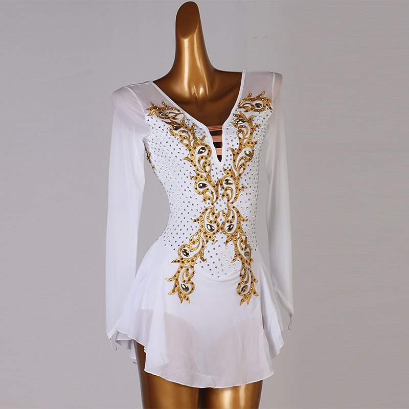 Vestido de patinaje artístico Mujer Chica Patinaje Sobre Hielo Vestidos Accesorios Blanco Negro Retazos Malla Licra Alta elasticidad Entrenamiento Profesional Competición Ropa de Patinaje Hecho a mano 2026 - $117.99 –P3