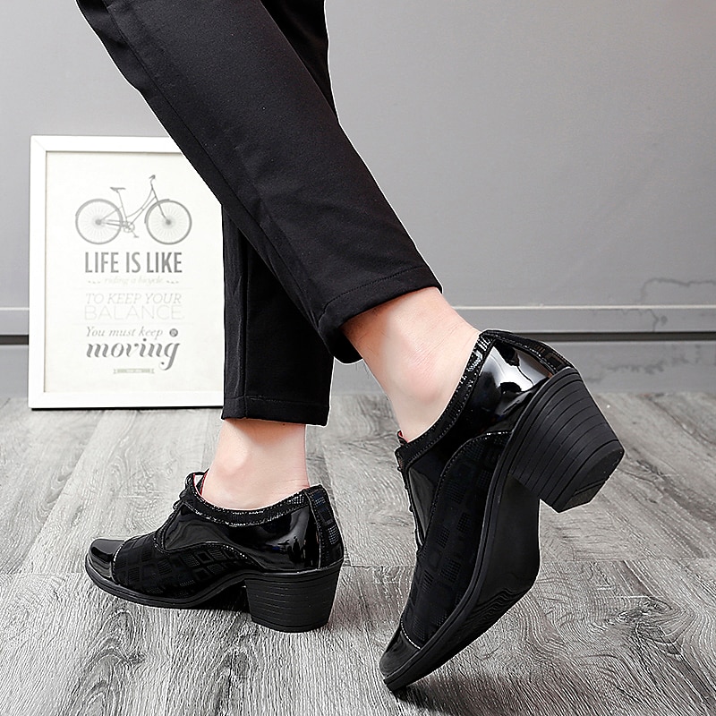 Heren rode en zwarte lakleren Oxford schoenen met blokhak en geometrische print – formele feest- en dansschoenen 2026 - $59.99 –P9