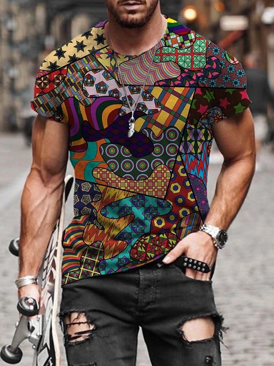 Men's Plus Size Shirt Big and Tall Graphic Round Neck Print Short Sleeve Summer Spring & Summer Basic Casual Big and Tall Street Casual Tops 2025 - $18.99 –P2