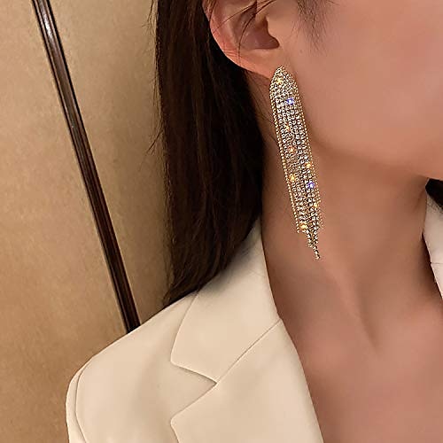 gbahfy dlouhé třásně velké drahokamu kovový řetízek střapce visací náušnice pro ženy dívky, velké bling krystal drahokamu lustr drop náušnice (ong střapec drahokamu velké náušnice-zlato) 2025 - $3.49 –P3