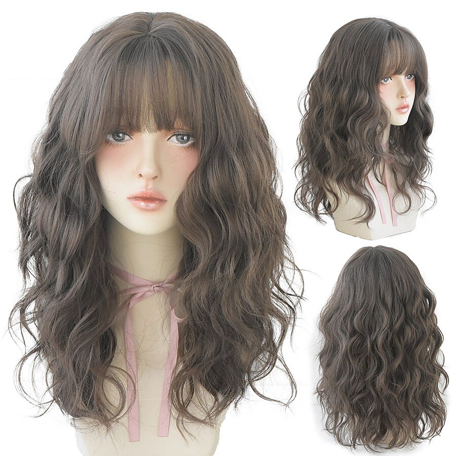 lang krullend bruin haar zwart geverfd op de top hoge temperatuur zijde synthetische pruik met knal vrouwen mode haren 2025 - $17.49 –P1